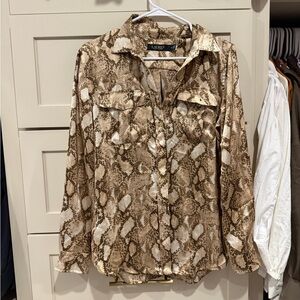 Lauren Ralph Lauren Brown and Beige Snake-Print Button Shirt